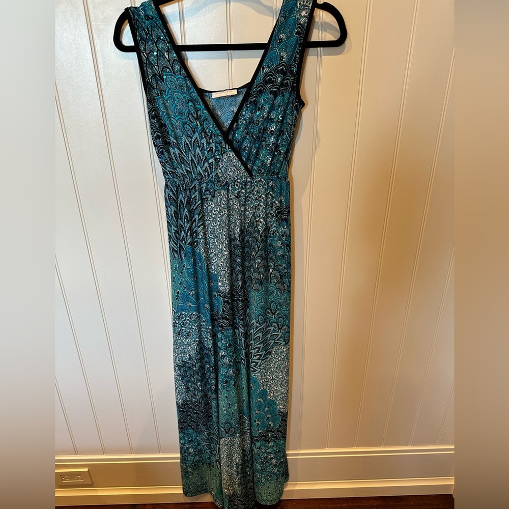 DREAM DANCE Ladies Women’s Size Small Black White Aqua Sleeveless Long D…